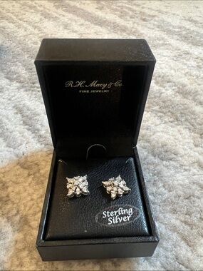 Sterling Silver 925 Floral Cluster Stud Earrings